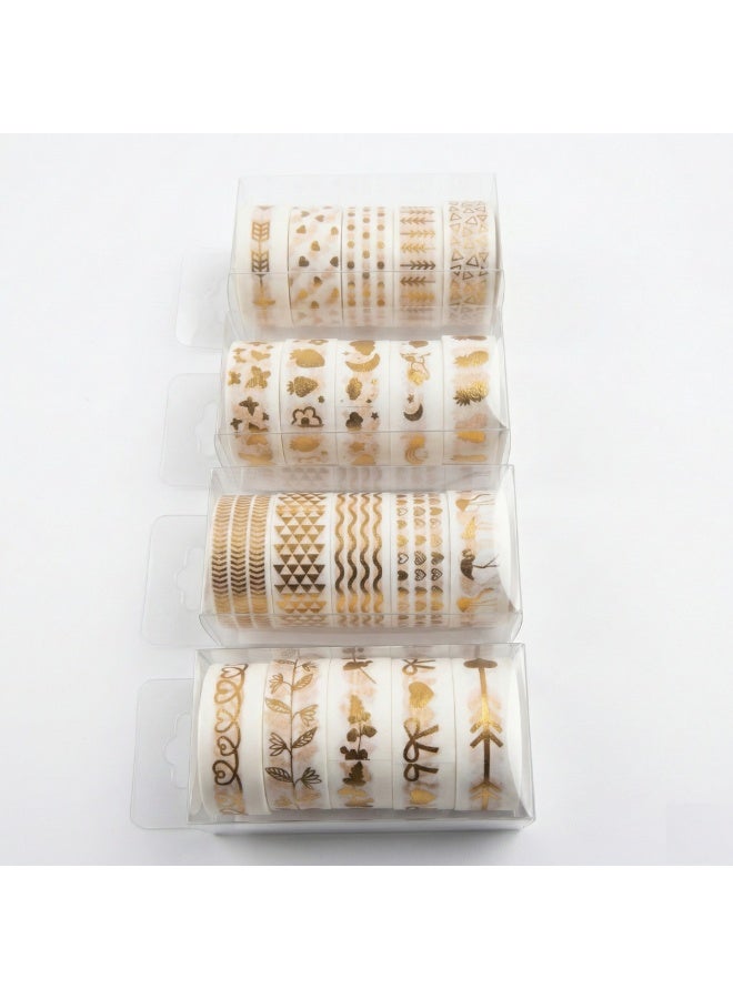 طقم شريط لاصق واشي (Washi Tape) بتفاصيل ذهبية لامعة - 5 بكرات (تصميم عشوائي) - Image 3